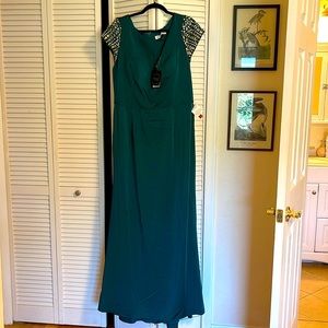 Mac Duggal Forest Green Maxi Beaded Cap Sleeves